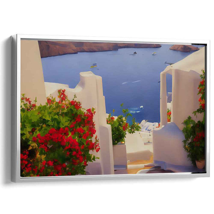 Dawn's Seaside Serenity: Sunlit Coastal Village Canvas Art Print