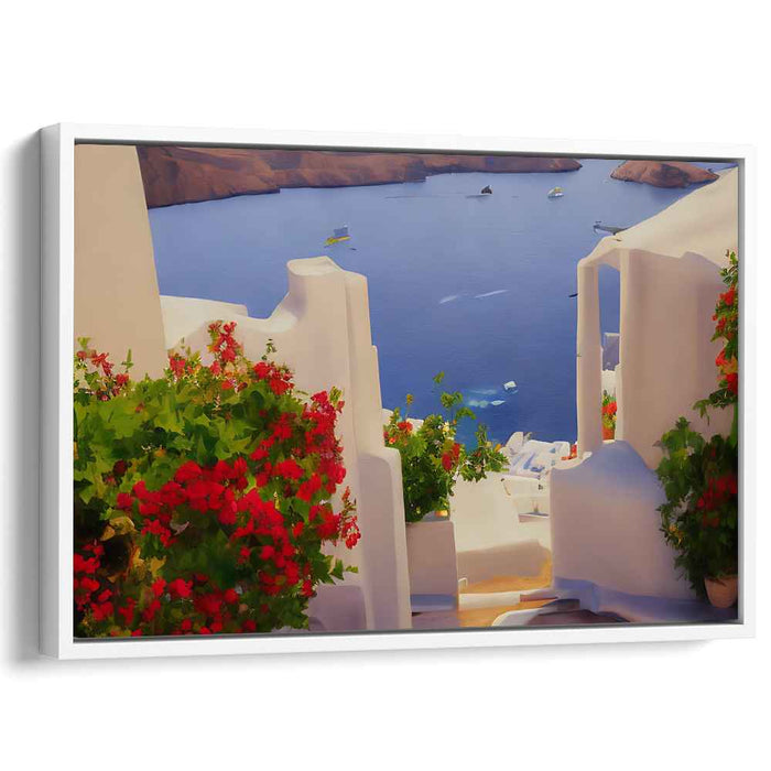 Dawn's Seaside Serenity: Sunlit Coastal Village Canvas Art Print