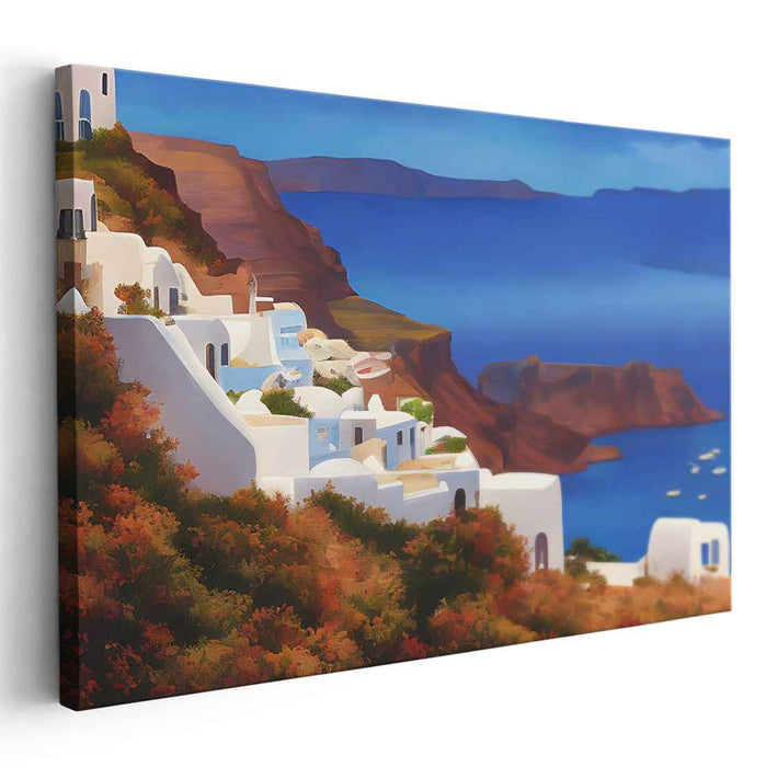 Coastal Whitewash: Whitewashed Coastal Village Canvas Art Print