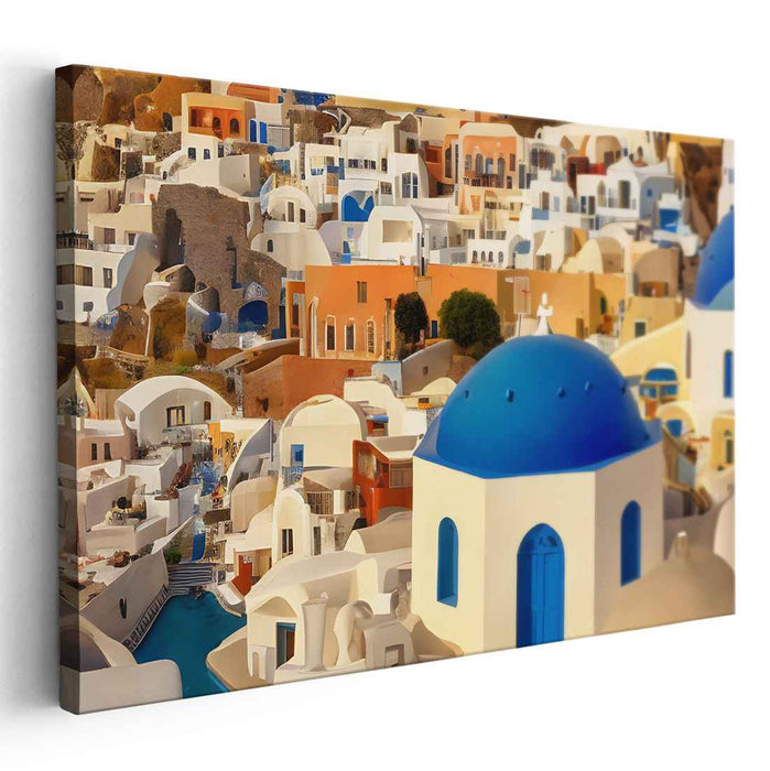 Cycladic Elegance: Santorini's Iconic Blue Domes and Whitewashed Charm Canvas Art Print