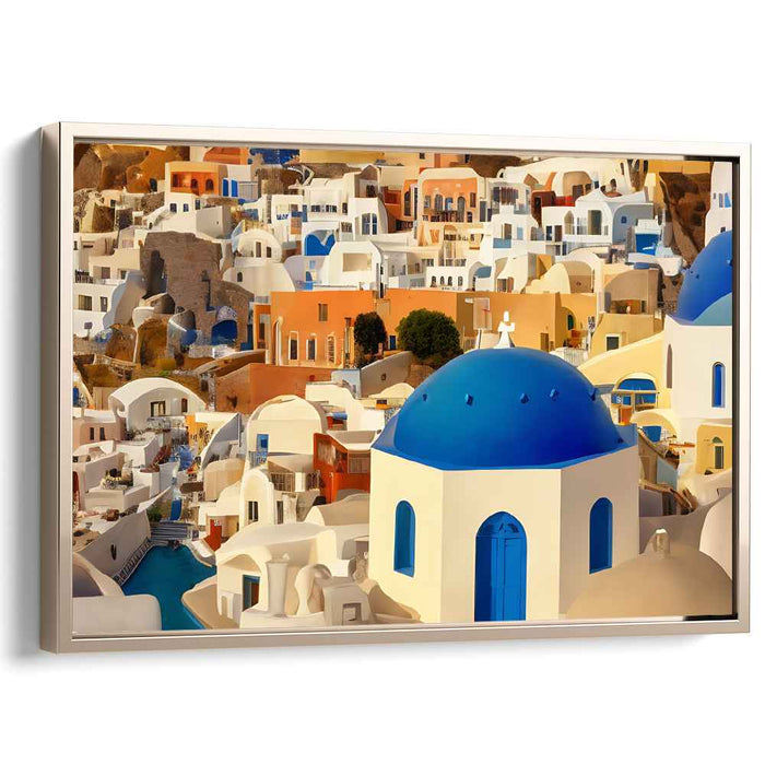 Cycladic Elegance: Santorini's Iconic Blue Domes and Whitewashed Charm Canvas Art Print