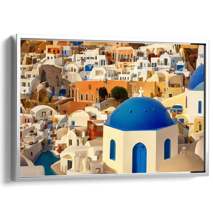 Cycladic Elegance: Santorini's Iconic Blue Domes and Whitewashed Charm Canvas Art Print