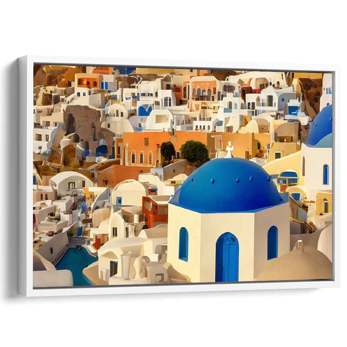 Cycladic Elegance: Santorini's Iconic Blue Domes and Whitewashed Charm Canvas Art Print