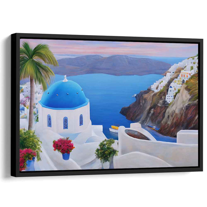 Azure Over Horizon: Blue Dome and Aegean Sea Canvas Art Print