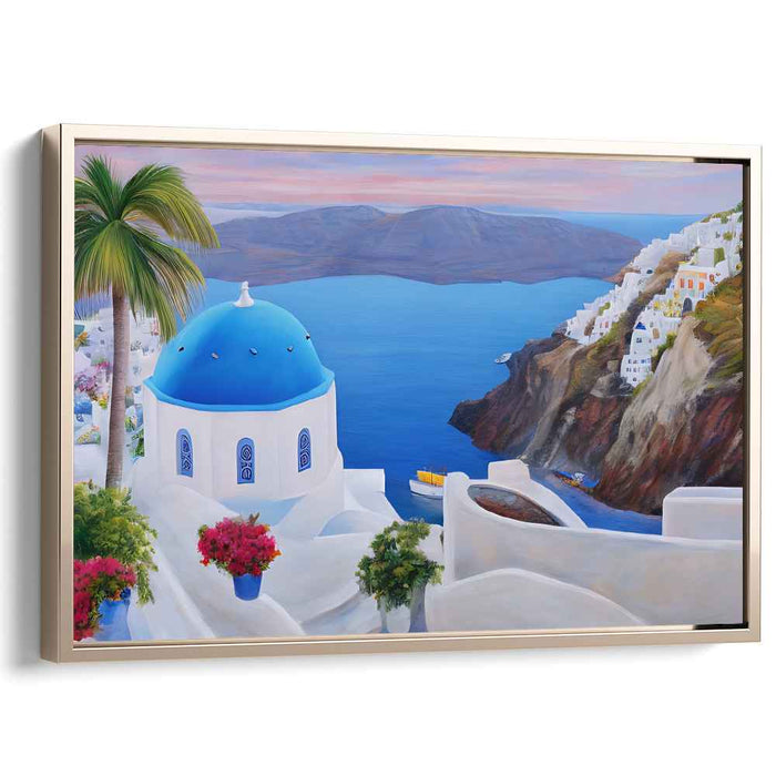Azure Over Horizon: Blue Dome and Aegean Sea Canvas Art Print