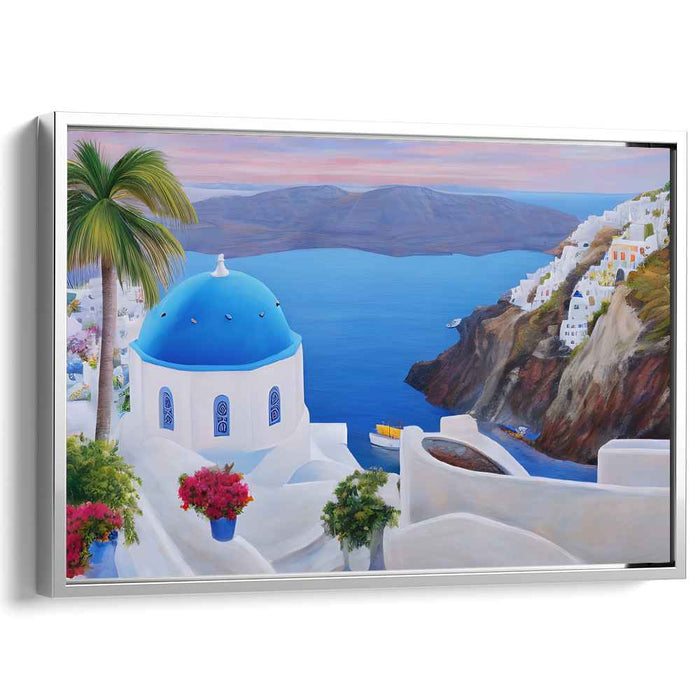 Azure Over Horizon: Blue Dome and Aegean Sea Canvas Art Print