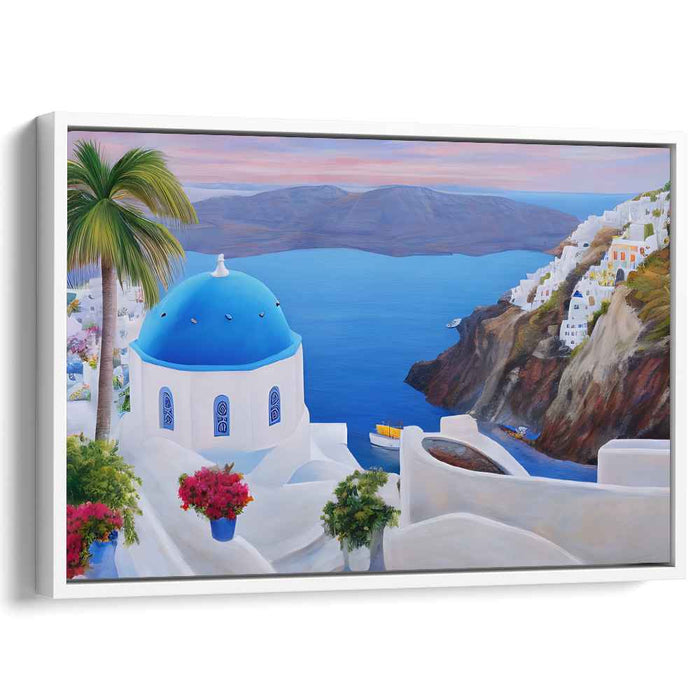 Azure Over Horizon: Blue Dome and Aegean Sea Canvas Art Print