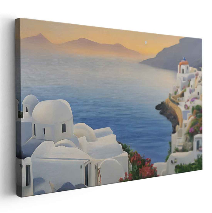 Tide's Embrace Canvas Painting: Santorini Sunset Seascape Canvas Art