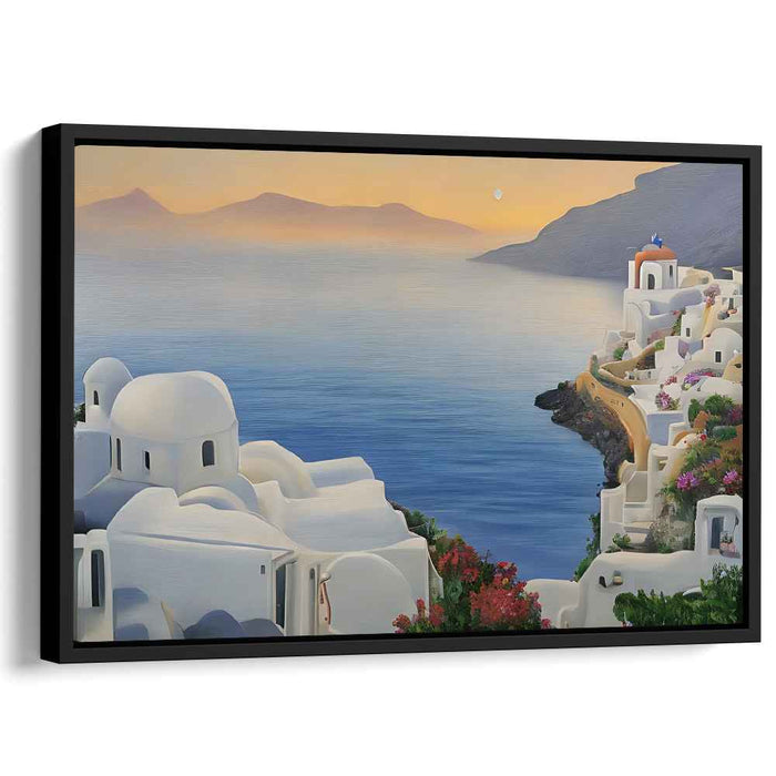 Tide's Embrace Canvas Painting: Santorini Sunset Seascape Canvas Art