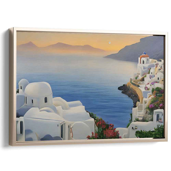 Tide's Embrace Canvas Painting: Santorini Sunset Seascape Canvas Art