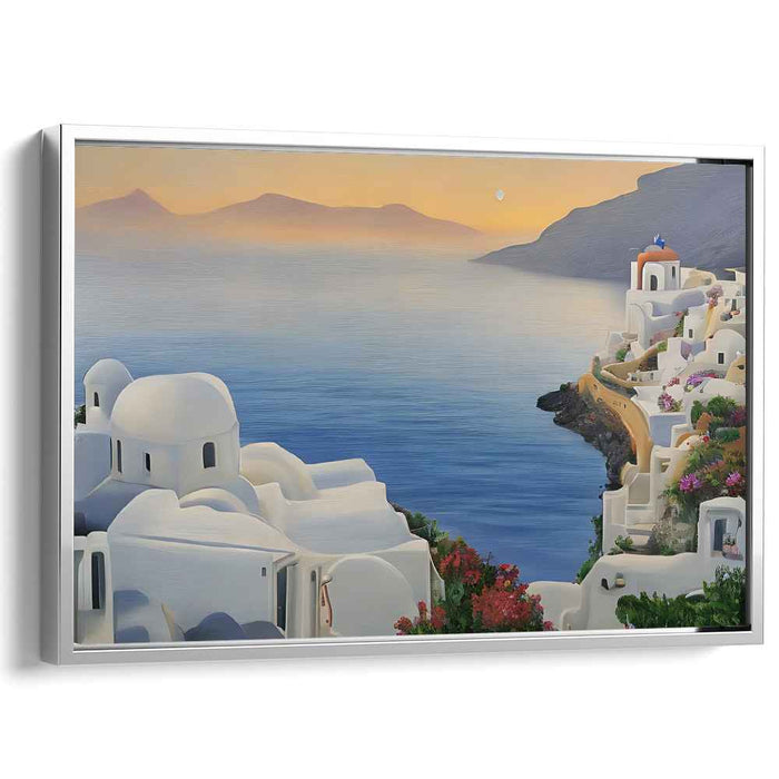 Tide's Embrace Canvas Painting: Santorini Sunset Seascape Canvas Art
