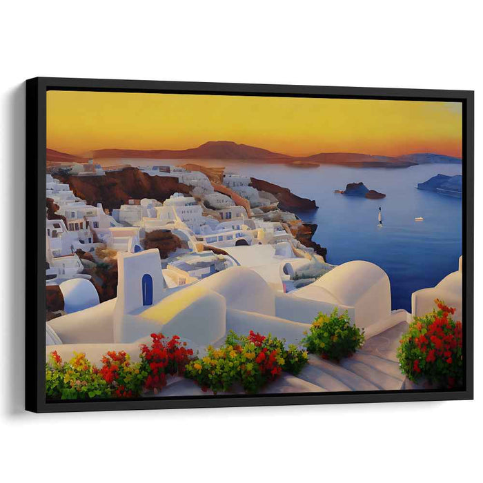 Mediterranean Sunset: Serene Coastal Village Canvas Art Print