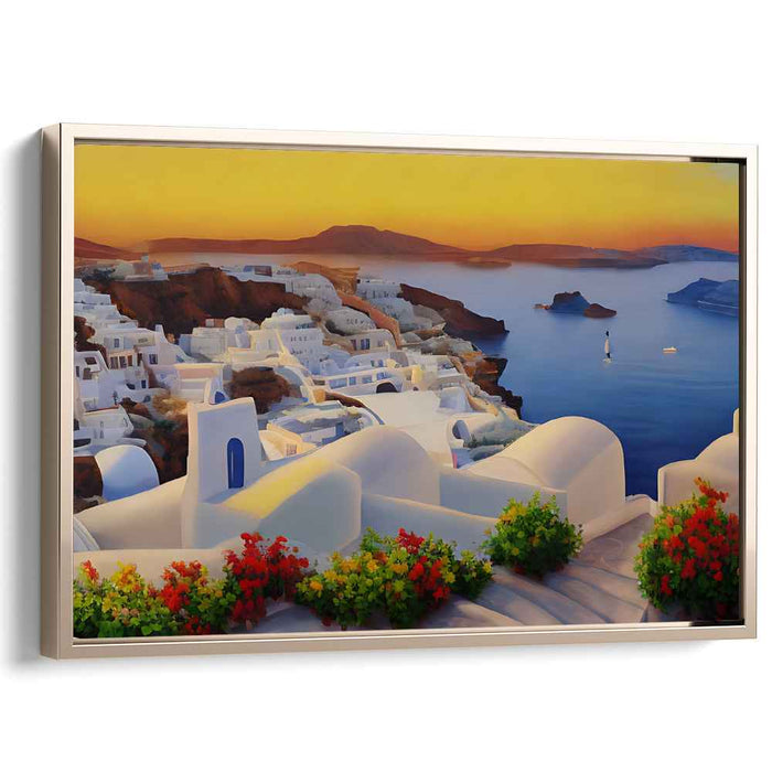 Mediterranean Sunset: Serene Coastal Village Canvas Art Print
