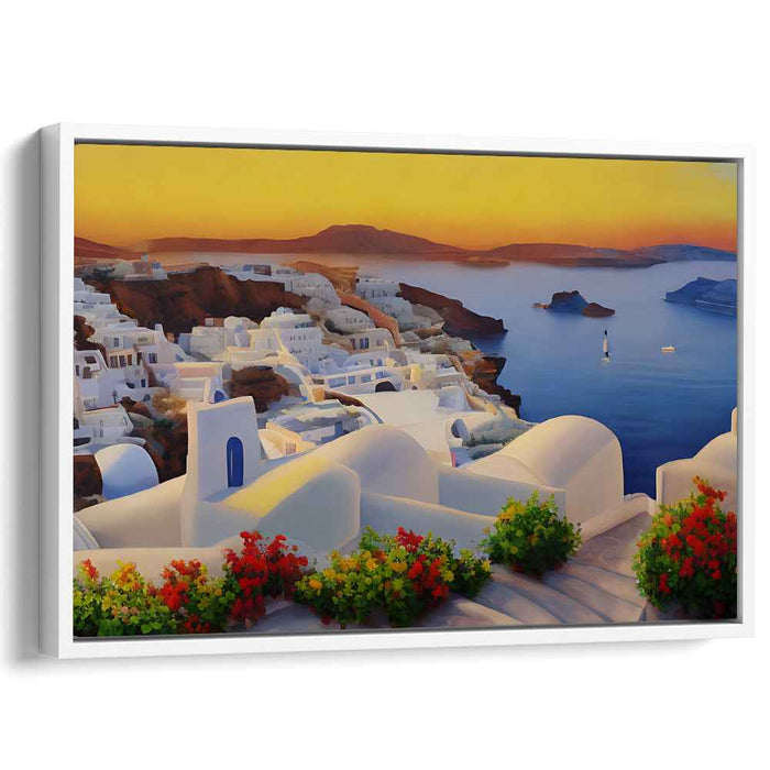 Mediterranean Sunset: Serene Coastal Village Canvas Art Print