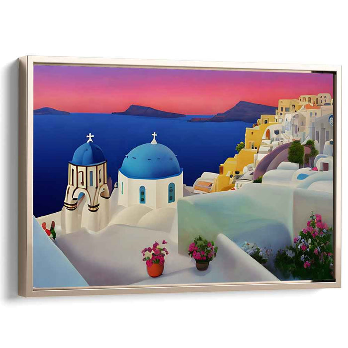 Azure Aegean Echoes: Santorini's Blue Domes and Aegean Vista Canvas Art Print