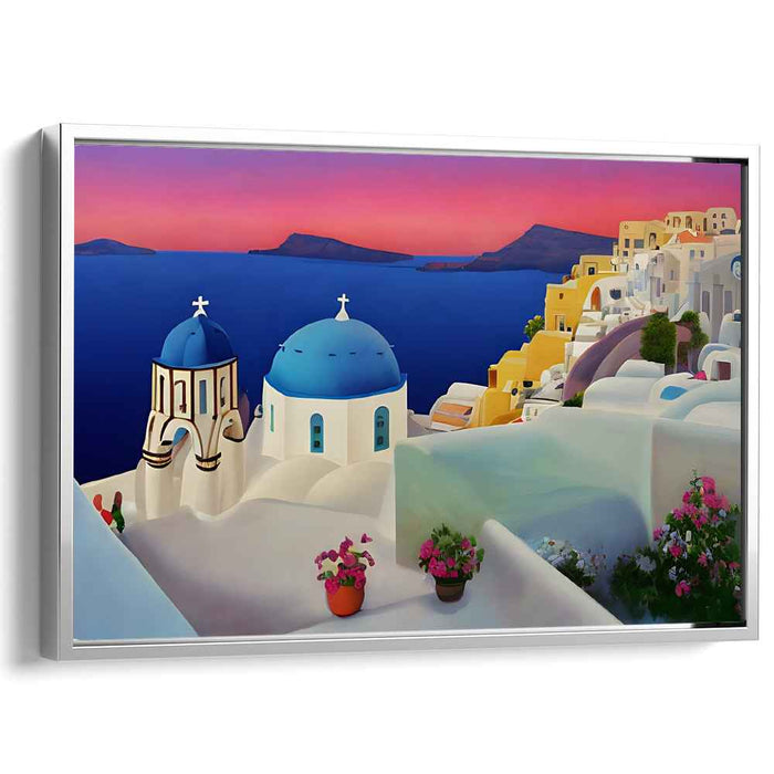 Azure Aegean Echoes: Santorini's Blue Domes and Aegean Vista Canvas Art Print