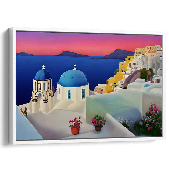 Azure Aegean Echoes: Santorini's Blue Domes and Aegean Vista Canvas Art Print