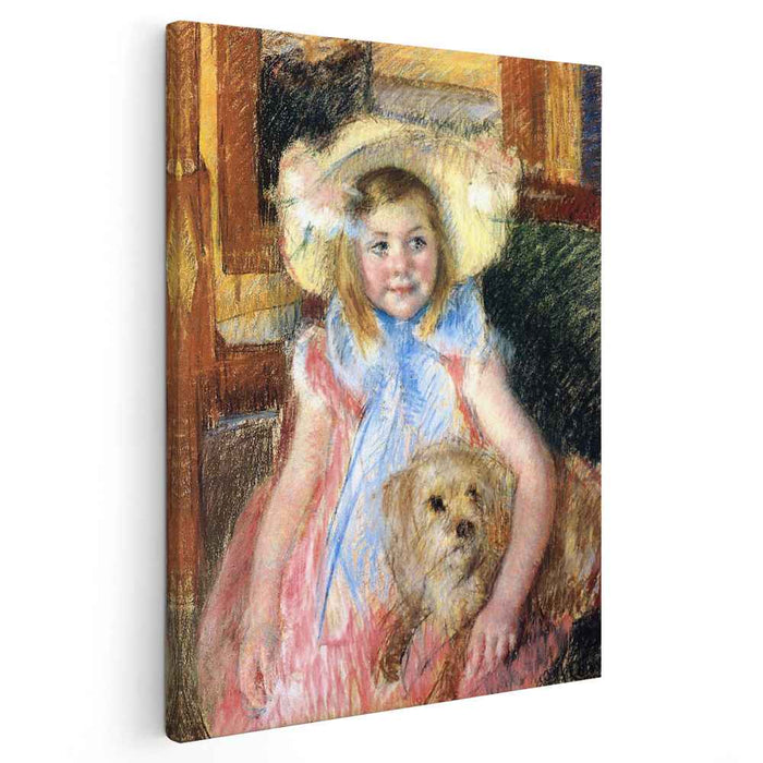 Sara in a Large Flowered Hat Looking Right Holding Her Dog (1902) by Mary Cassatt