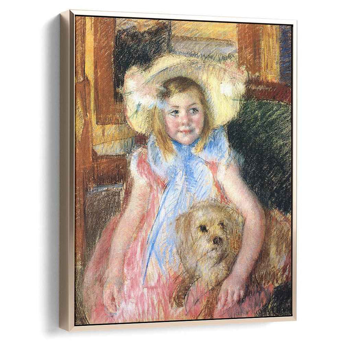 Sara in a Large Flowered Hat Looking Right Holding Her Dog (1902) by Mary Cassatt