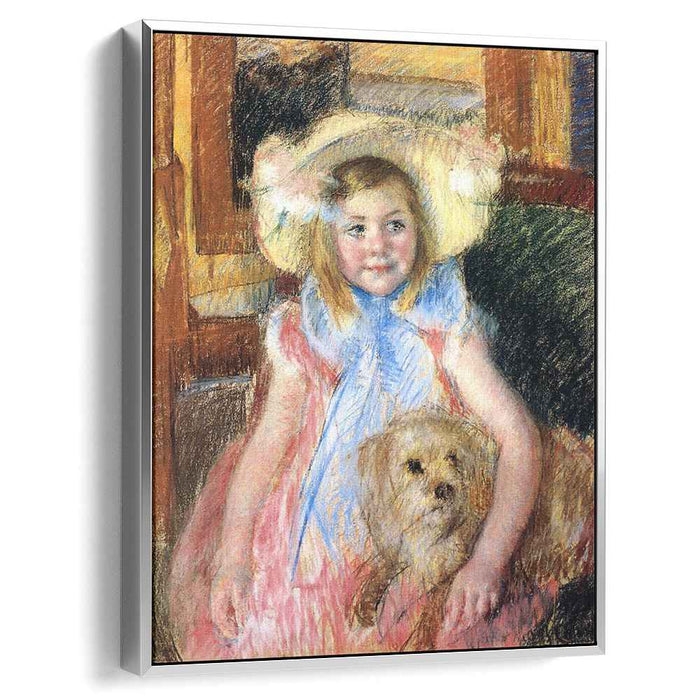 Sara in a Large Flowered Hat Looking Right Holding Her Dog (1902) by Mary Cassatt