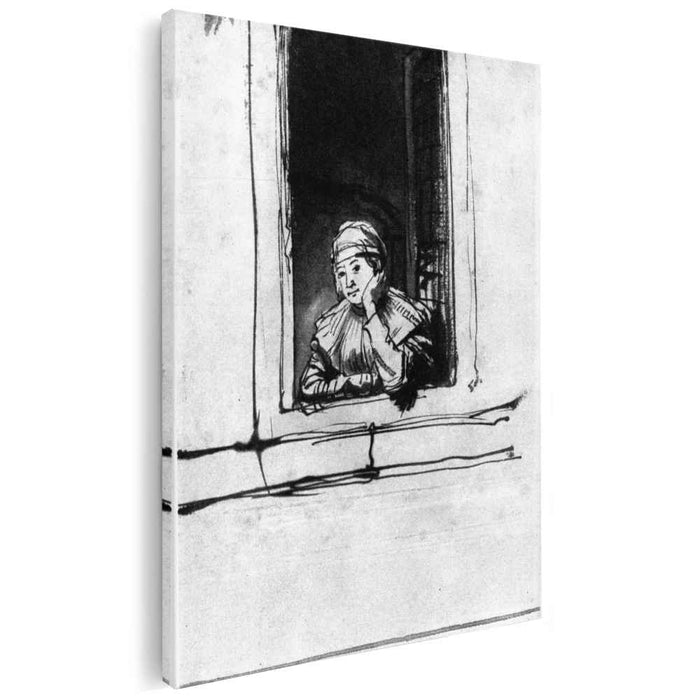 Saskia looking out of a window (1635) by Rembrandt