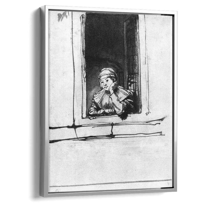 Saskia looking out of a window (1635) by Rembrandt