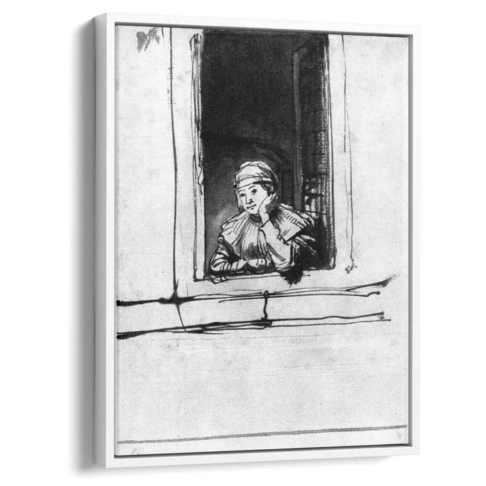 Saskia looking out of a window (1635) by Rembrandt