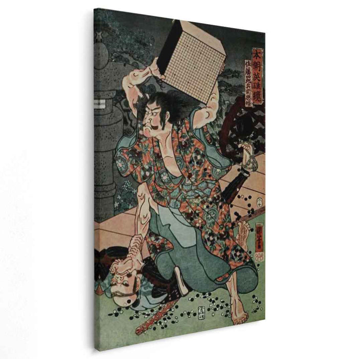 Sato Tadanobu, a samurai of the Twelfth Century, Defending Himself with a Goban, whan Attacked by His Enemies by Utagawa Kuniyoshi