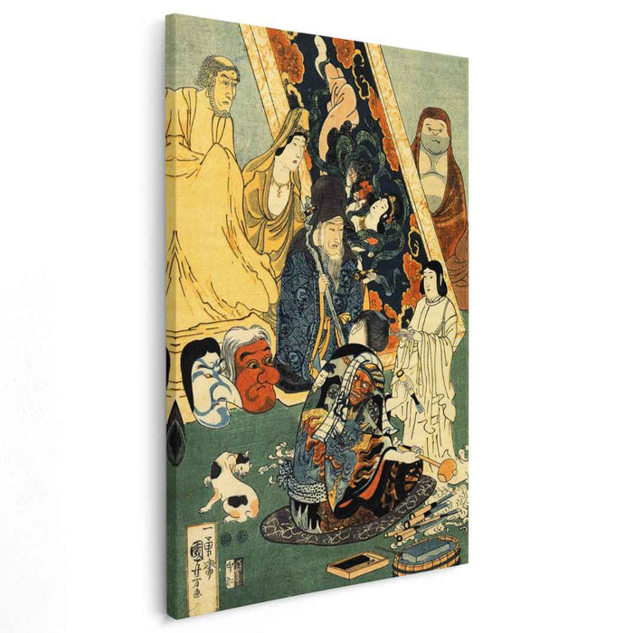 Sculptor Jingoro surrounded by statues by Utagawa Kuniyoshi