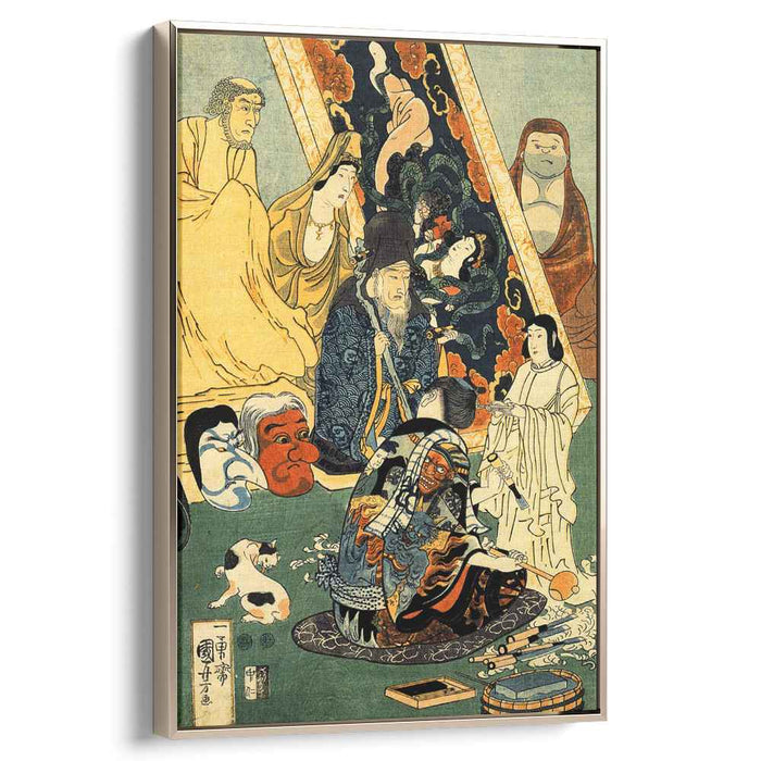 Sculptor Jingoro surrounded by statues by Utagawa Kuniyoshi