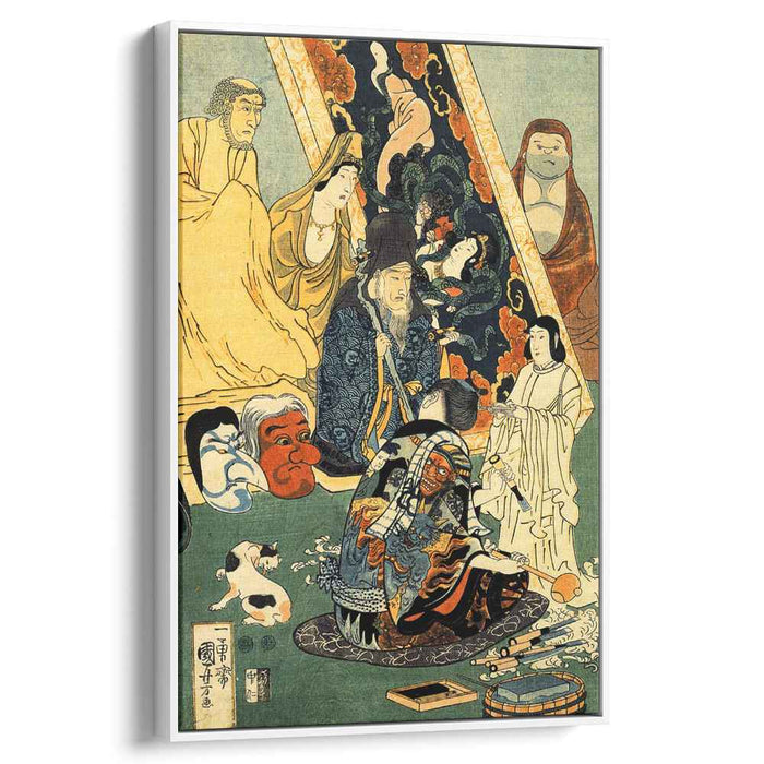 Sculptor Jingoro surrounded by statues by Utagawa Kuniyoshi