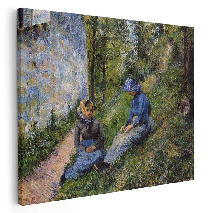Seated Peasants, Sewing by Camille Pissarro