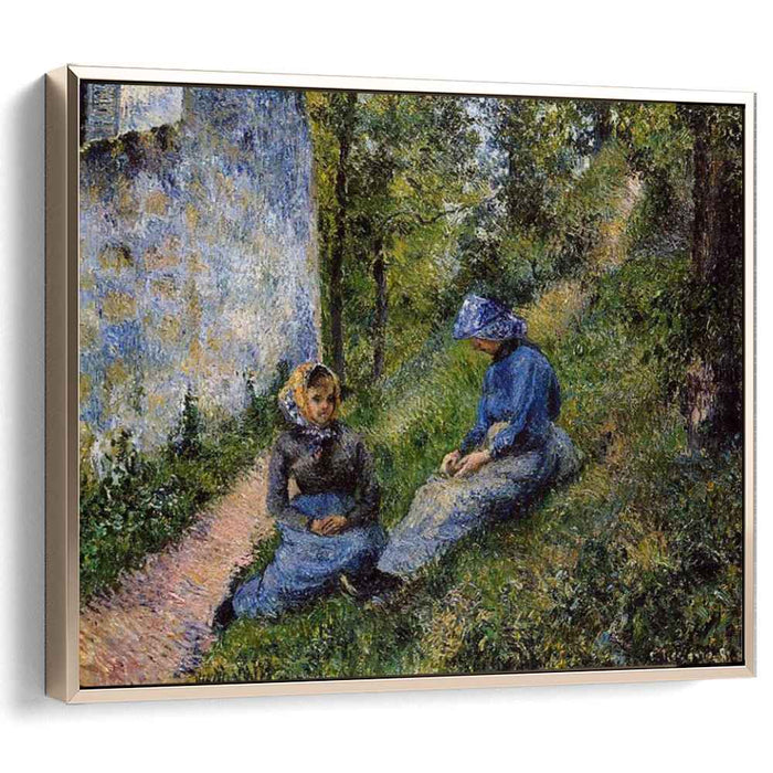 Seated Peasants, Sewing by Camille Pissarro