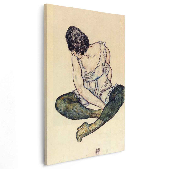 Seated Woman with Green Stockings (1918) by Egon Schiele