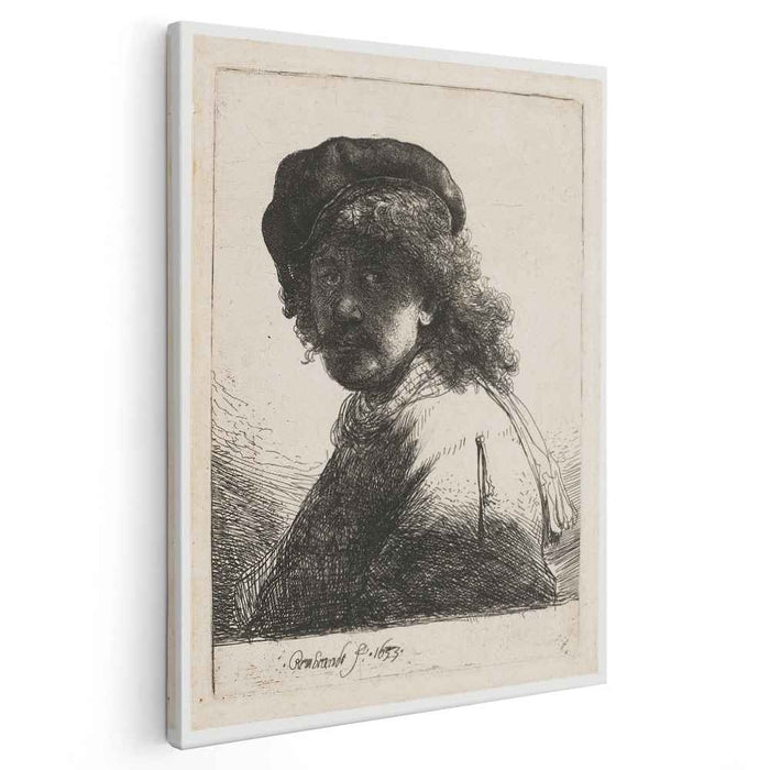 Self-portrait in a cap and scarf with the face dark bust (1633) by Rembrandt