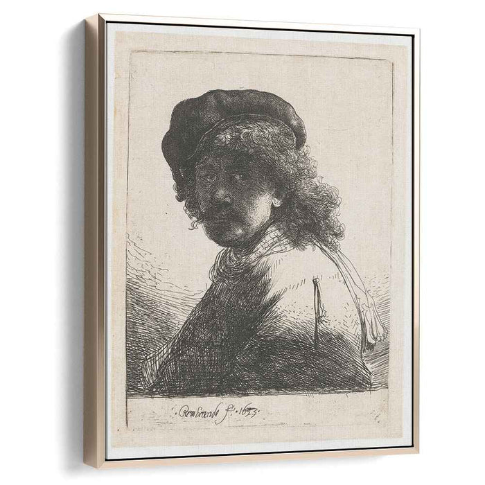 Self-portrait in a cap and scarf with the face dark bust (1633) by Rembrandt