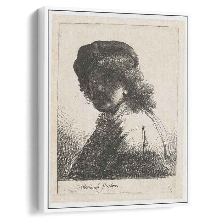 Self-portrait in a cap and scarf with the face dark bust (1633) by Rembrandt