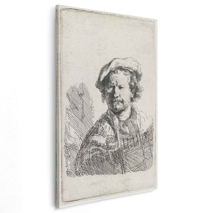 Self-portrait in a flat cap and embroidered dress (1642) by Rembrandt