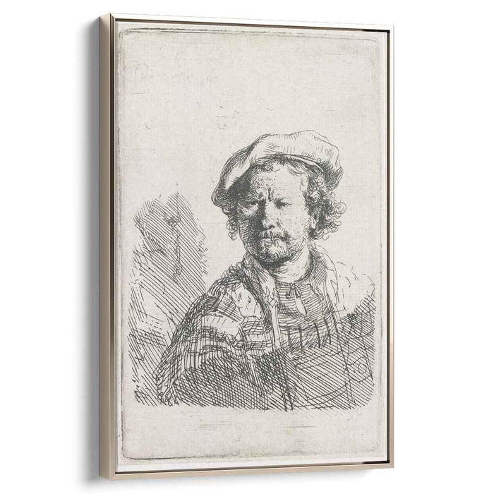 Self-portrait in a flat cap and embroidered dress (1642) by Rembrandt