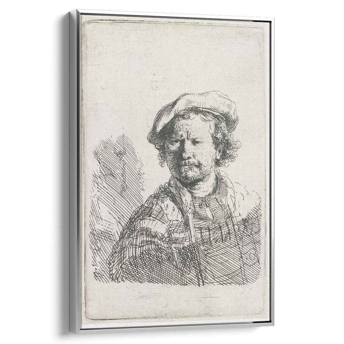 Self-portrait in a flat cap and embroidered dress (1642) by Rembrandt