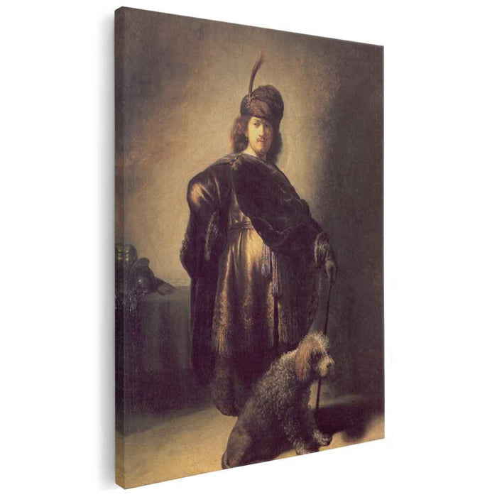 Self-portrait in oriental attire with poodle (1631) by Rembrandt