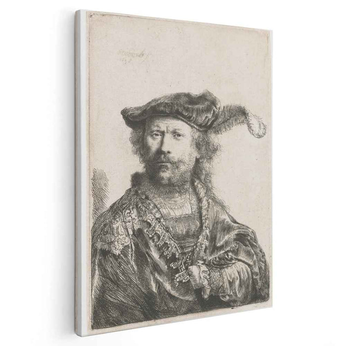 Self-portrait in velvet cap and plume (1638) by Rembrandt