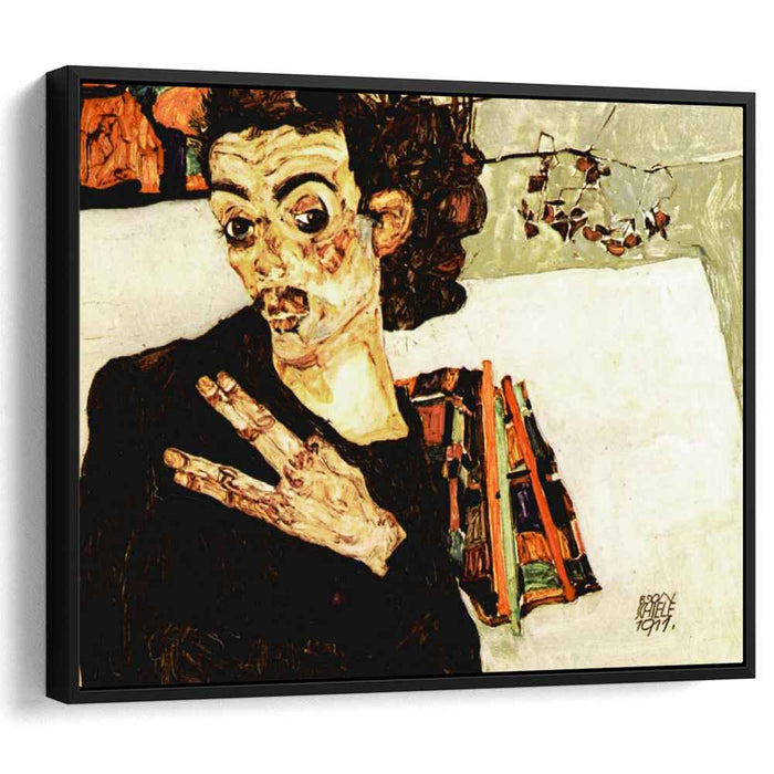Self-Portrait with Black Vase and Spread Fingers (1911) by Egon Schiele