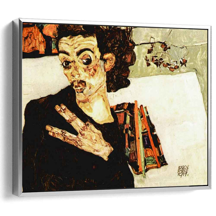 Self-Portrait with Black Vase and Spread Fingers (1911) by Egon Schiele
