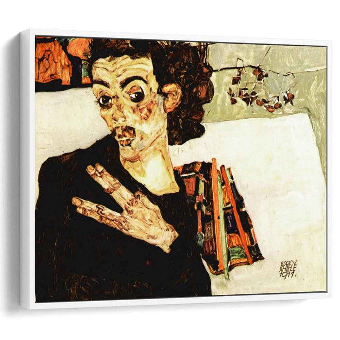 Self-Portrait with Black Vase and Spread Fingers (1911) by Egon Schiele