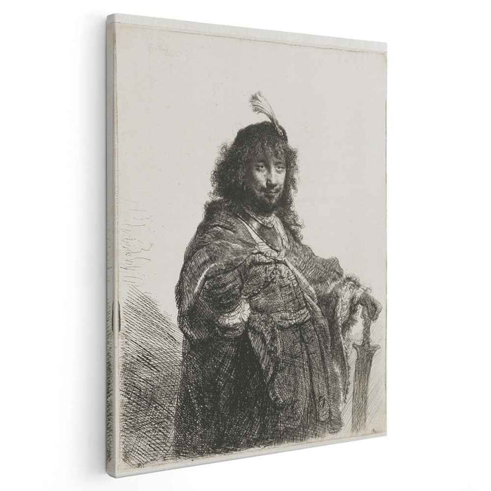 Self-portrait with plumed cap and lowered sabre (1634) by Rembrandt
