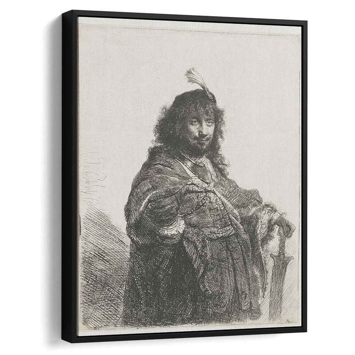 Self-portrait with plumed cap and lowered sabre (1634) by Rembrandt