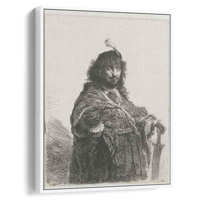 Self-portrait with plumed cap and lowered sabre (1634) by Rembrandt