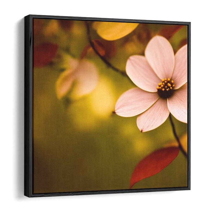 Amber Blossom Dream Dance: Serene Pink Flower on Warm Amber Canvas Art Print