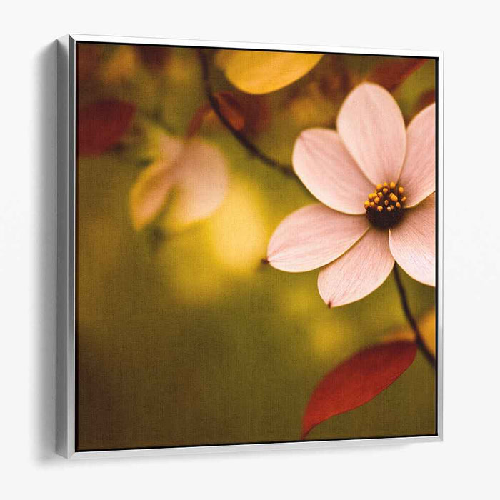 Amber Blossom Dream Dance: Serene Pink Flower on Warm Amber Canvas Art Print